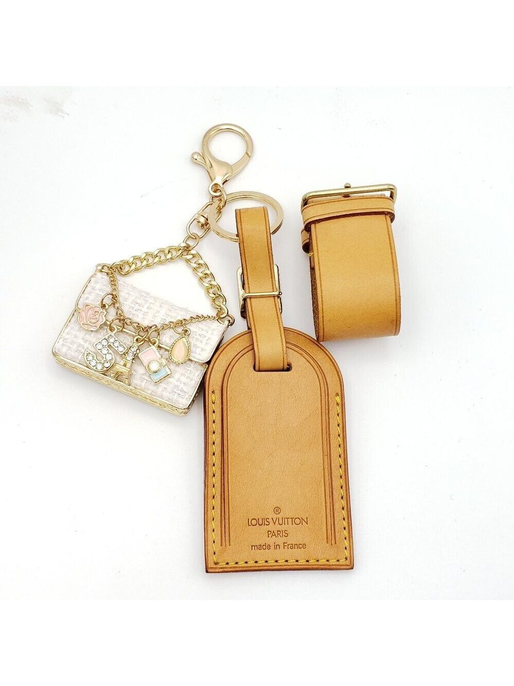 Authentic Louis Vuitton Luggage tag with Unbranded Keycharm